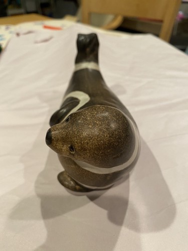 Vintage JIE Gantofta SWEDEN MCM Ceramic Brown & White Glaze SEAL SEALION ERICSON - Picture 3 of 11