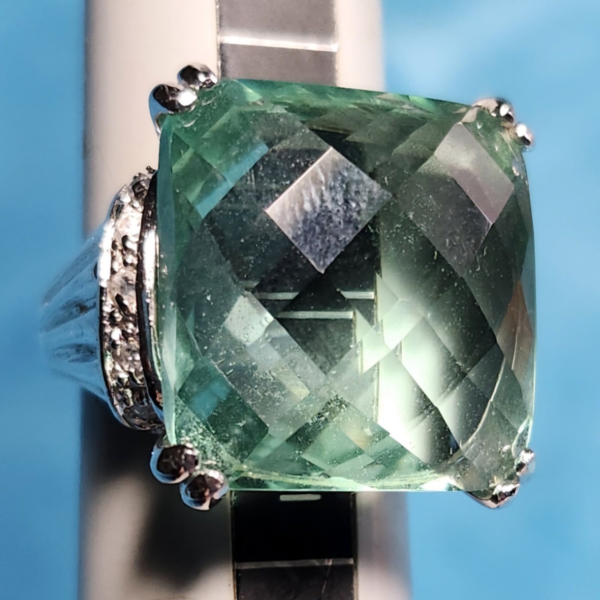 emerald green dress ring Emerald Kite Set Cushion Engagement Ring, sterling silver main image 0