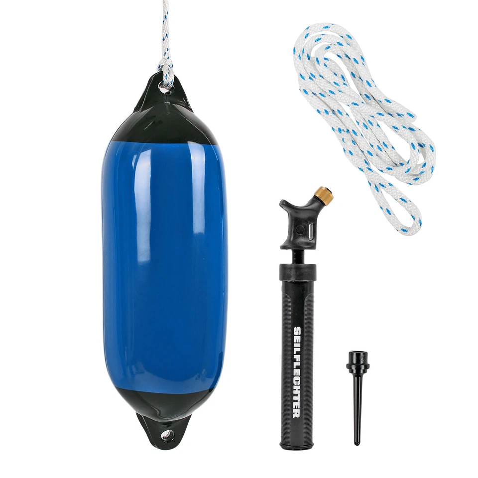 Marinefender Set150x580mm, blau inkl. Fenderpumpe und Federleine