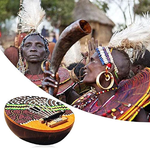 Piano 7 Keys Adjustable Coconut  Painted Thumb Piano F7K1 - Picture 2 of 11