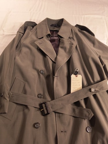 Evan-Picone Trench Coat SZ 40s Famous-Barr Olive Green Suede Feel Liner Mint! - Picture 8 of 16