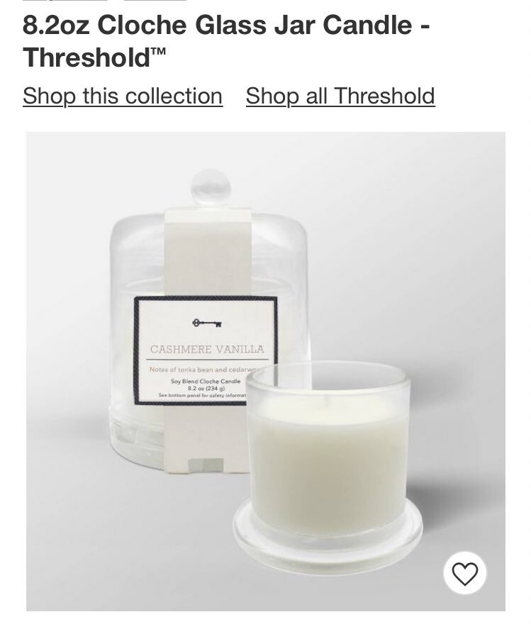 Cashmere Vanilla Threshold 8.2 oz. Cloche Glass Jar Candle *HARRY