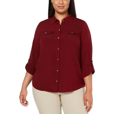 Charter Club Womens M Dark Red Button Up Shirt Top NWT BH48