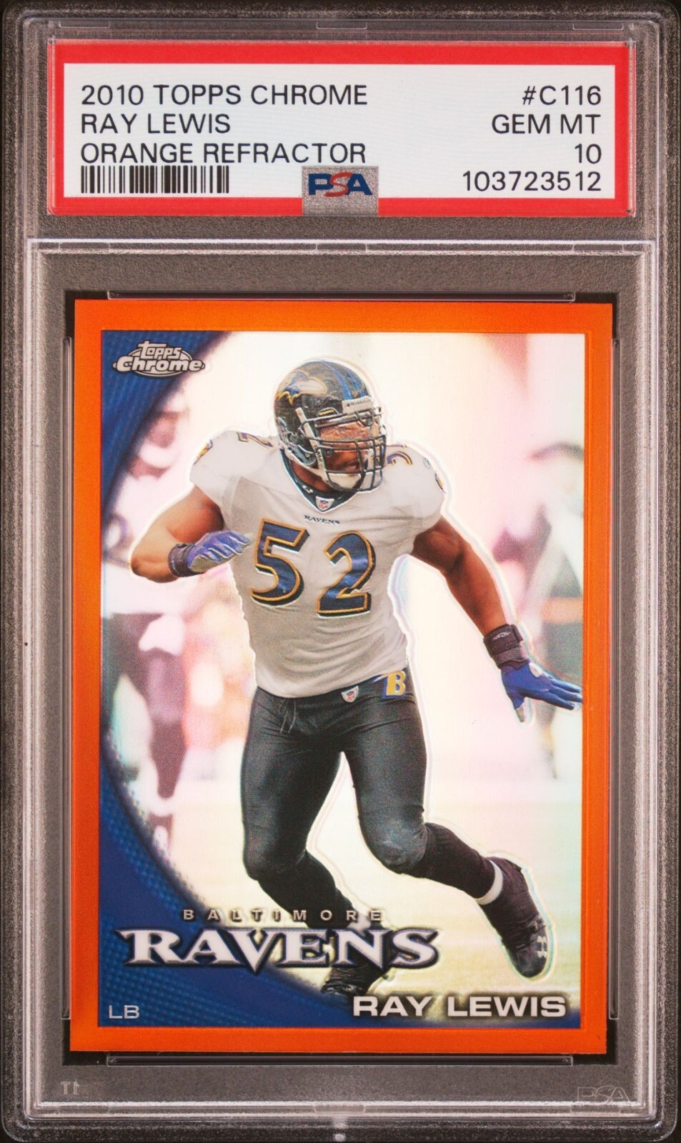 2010 Topps Chrome C116 Ray Lewis Orange Refractor PSA 10 POP 3 Baltimore Ravens