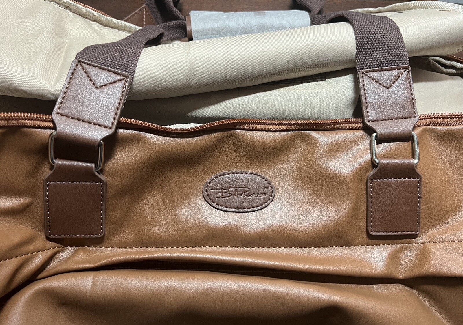 Bella Russo Brown Faux Leather Trolley Duffle Travel Bag 21" X 12"X 11