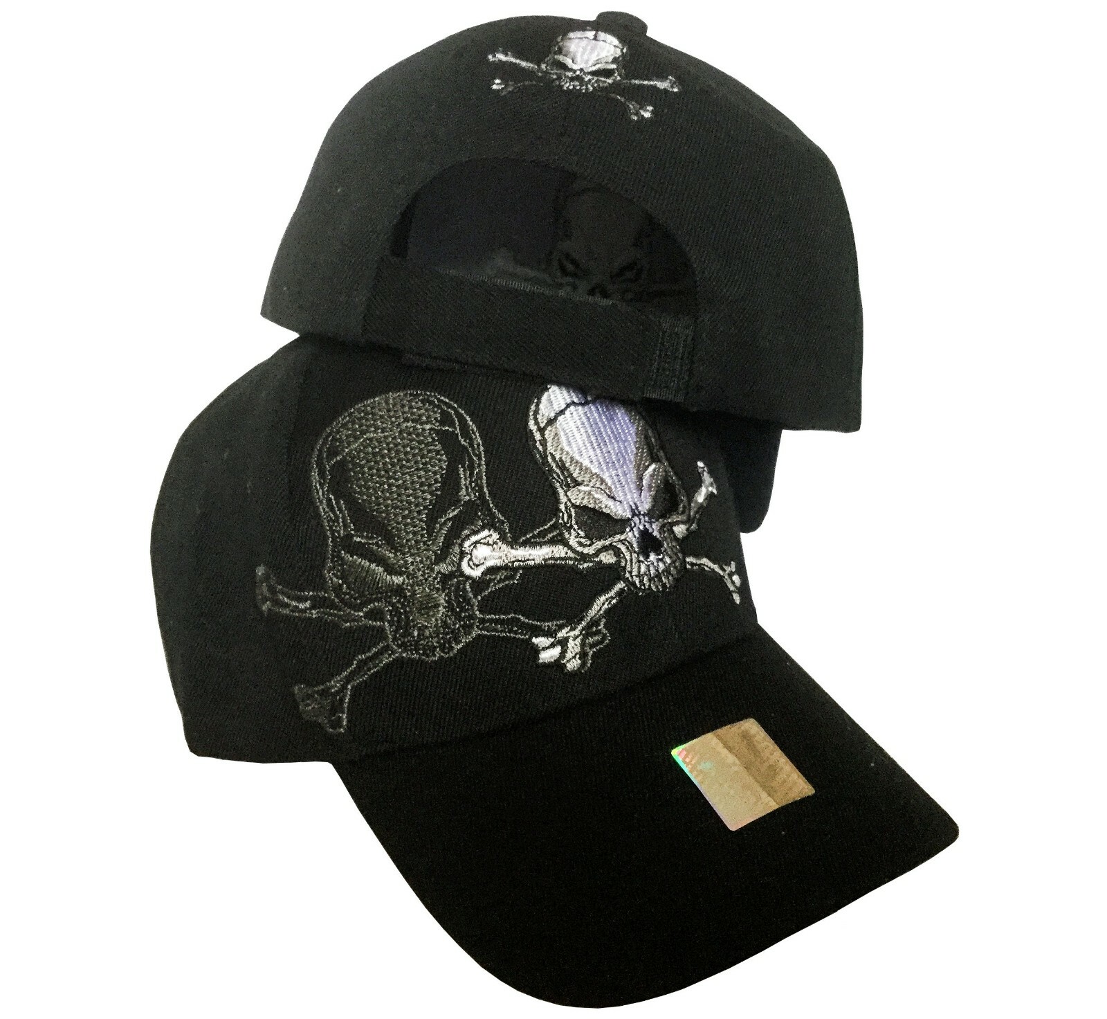 Skull and Crossbones with Shadow 3D Embroidery Biker Baseball Cap Hat