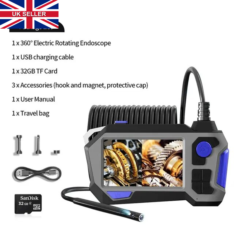 8MM Dual Lens 360 Degree Rotate Industrial Borescope Endoscope with 4.3