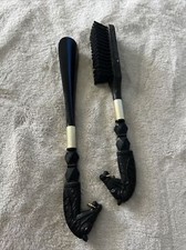 Vintage BRUSH And SHOEHORN Black HORSE HEAD 2 PIECE SET RETRO Made In Japan 