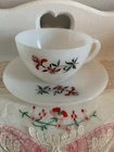 VTG Fire King Oven Ware Tea Cup & Saucer HONEYSUCKLE  floral 1959- 62