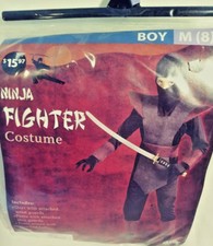 NINJA FIGHTER COSTUME BY FUN WORLD BOY MEDIUM 8 FREE FAST SHIPPING NEW