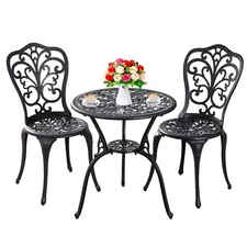 Bistro Set 3Piece Cast Aluminum Bistro Set,Bistro Table and Chairs Set of 2Black