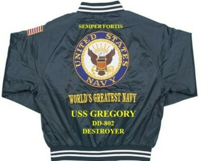 USS GREGORY  DD-802 DESTROYER  EMBROIDERED SATIN JACKET(BACK ONLY)