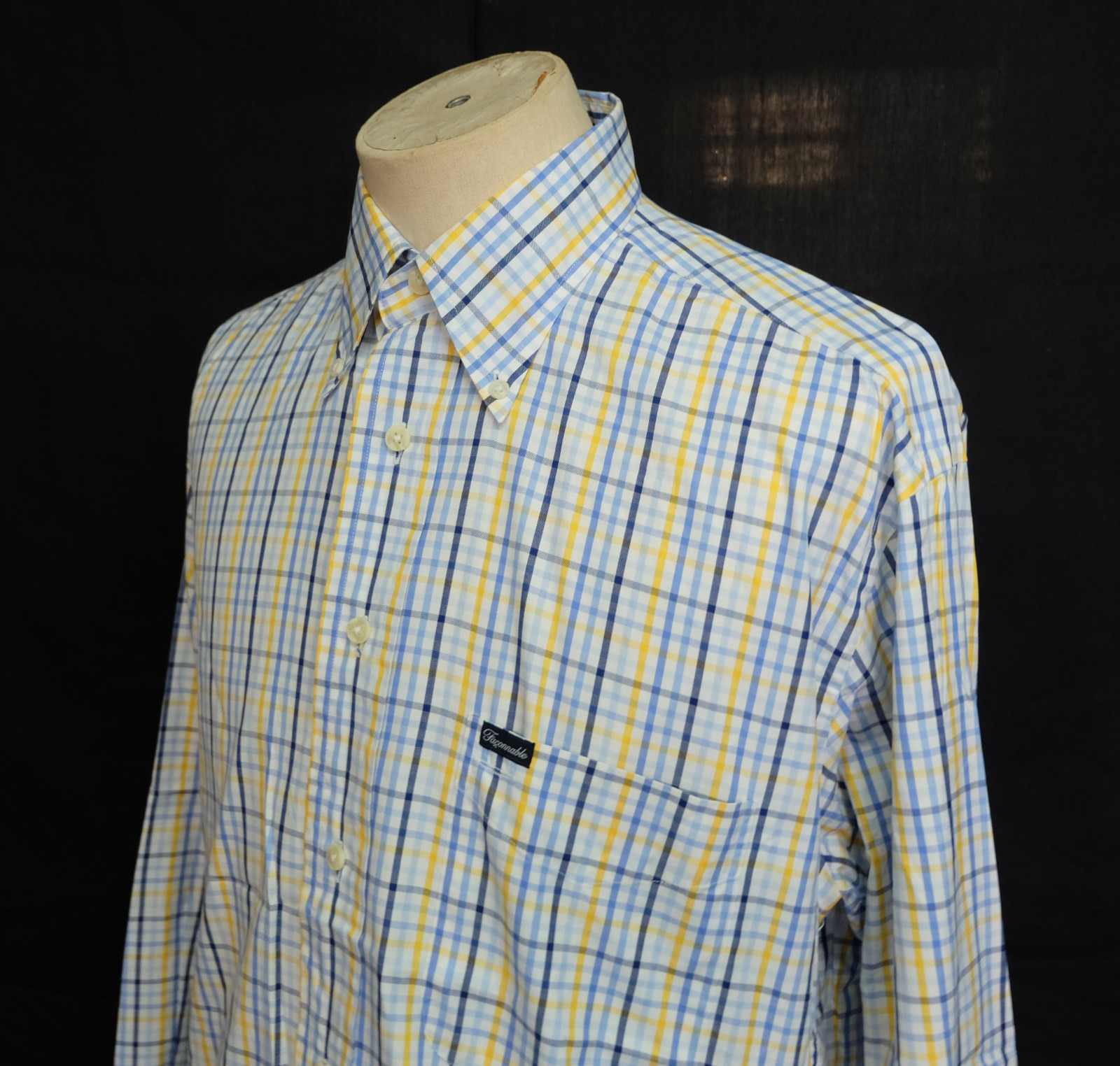 Faconnable Button Down Blue White Yellow Check Co… - image 3