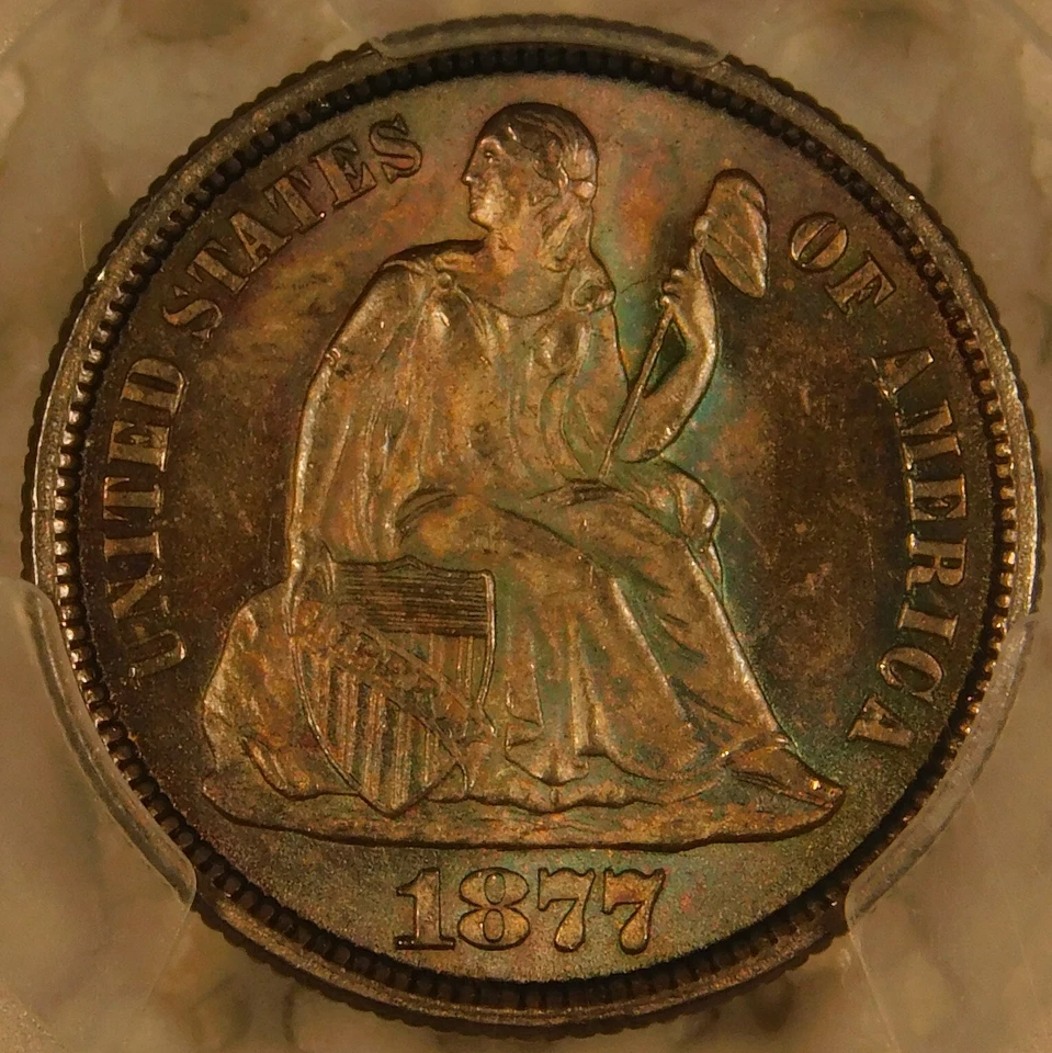 1877 CC Liberty Seated Dime Certified PCGS MS65 Toned CAC Silver - Image 4 of 4