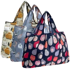 Large Foldable Tote Nylon Reusable Grocery Bags 3 Pack Purrr-fect Kitties