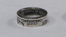 WISCONSIN silver proof state quarter  coin ring or pendant size 4-11