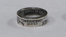 WISCONSIN silver proof state quarter   coin ring or pendant size 4-11