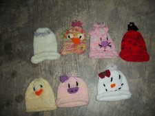 BABY GIRLS LOT OF 7: HAND KNIT ANIMAL HATS.. NB -18 MO......NEW