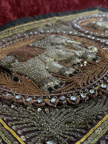 Handmade Sequin Double Elephant Tai Burmese Tapestry Gold 26”x14” - Picture 5 of 7