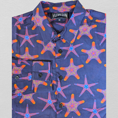 Vilebrequin Caracal Starfish Shirt Men Medium Regular Fit LS Button Purple