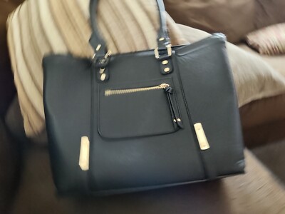 Madison West Black Handbag Crossbody Faux Leather Gold Detail