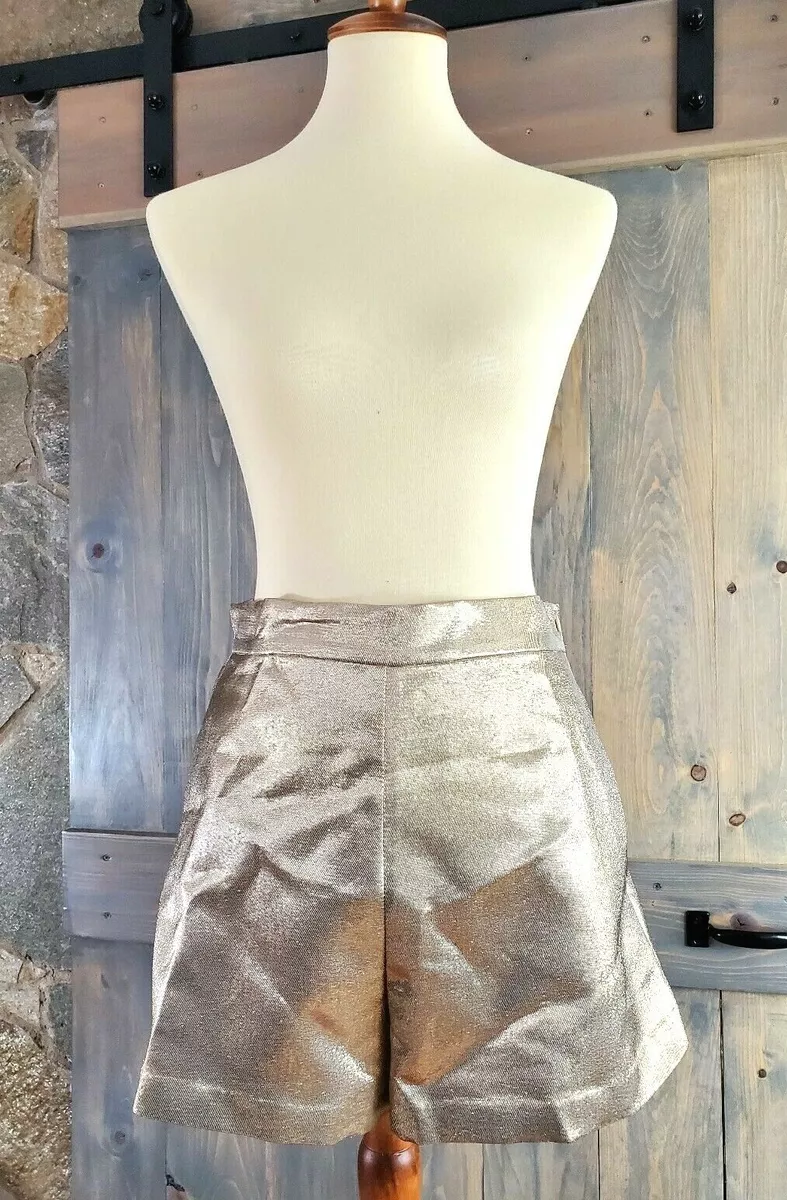 Maje Ilur Metallic High rise Silk blend Shorts In Gold Size 38 295