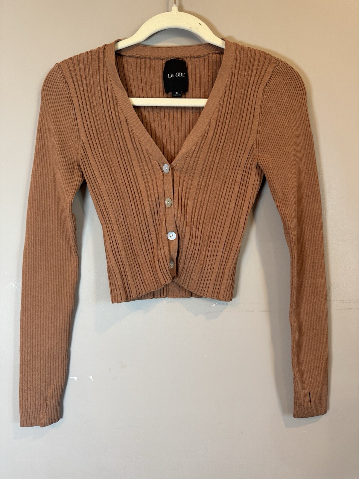 Le Ore Ribbed Cropped Shell Button Blouse Small - image 1