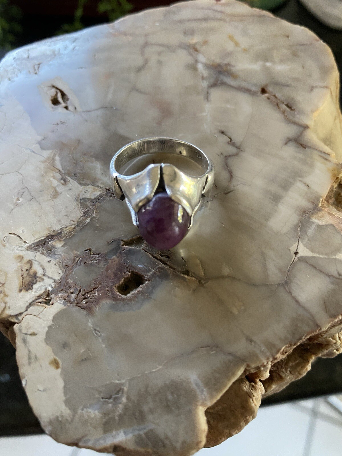 Star Ruby Large domed natural red ruby sterling s… - image 2