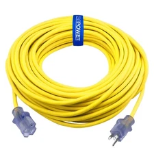 CP 100ft 12/3 SJTW Yellow Outdoor Extension Cord w/Power Indicator Light,CP10149