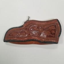 Change Purse Tooled Leather Boot Shoe Shaped Zipper Closure Arrow