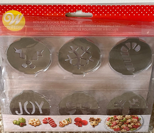 Wilton Holiday Christmas Cookie Press 6 Piece Disc Set 2104-5906 - Picture 3 of 7