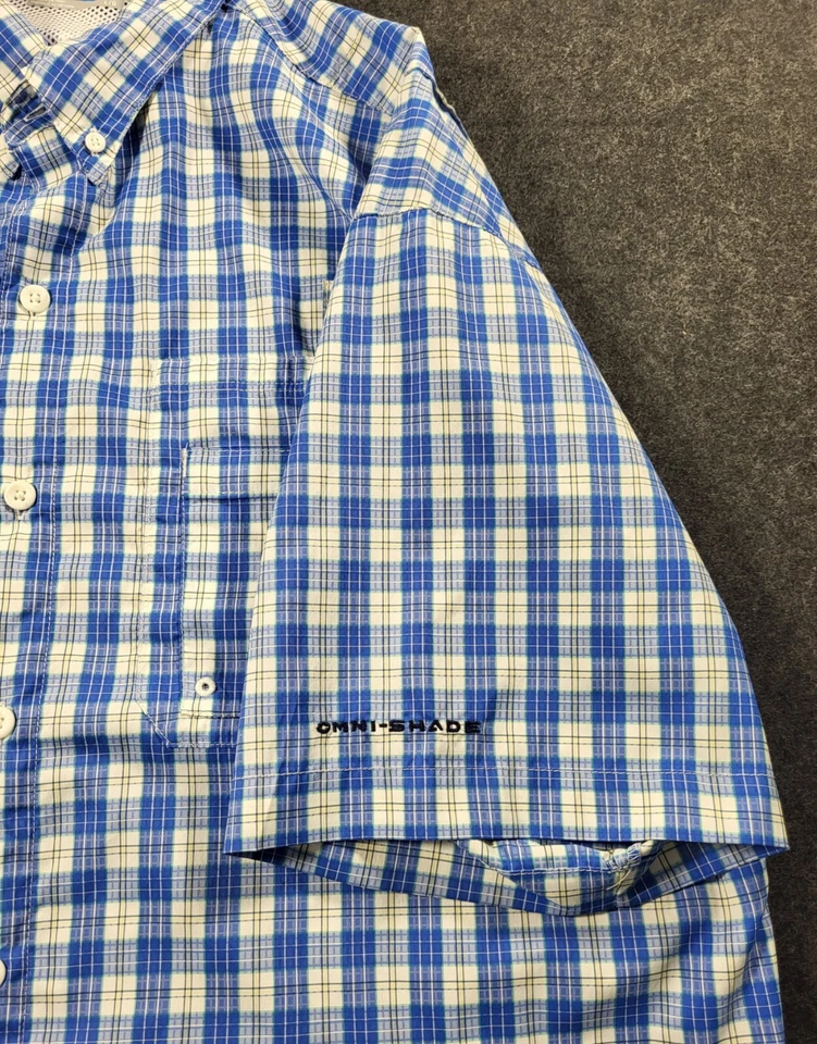 Columbia PFG Shirt Men's Size L Blue Plaid Button Up Vented Short Sleeve  - Image 4 of 4