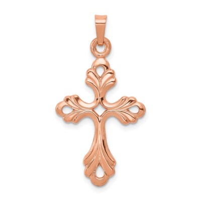 14k Rose Gold Polished Fleur De Lis Cross Pendant 1.36g (L- 33mm, W-mm)