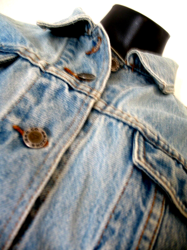 VTG Arizona Jean Co Big Ring Denim Trucker Jacket Men M Blue Cotton Long Sleeve