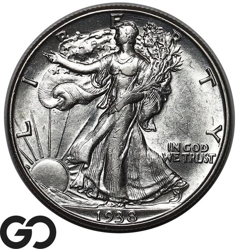1938-D Walking Liberty Half Dollar, Tough This Nice, Choice AU++/Unc Better Date