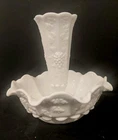 Vintage Westmoreland Paneled Grape White Milk Glass Single-Horn Epergne Vase