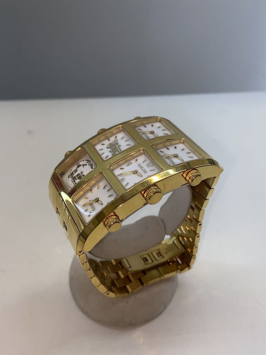 Ice Link 4 Time Zones Quartz Analog Watch Gold Large Unique