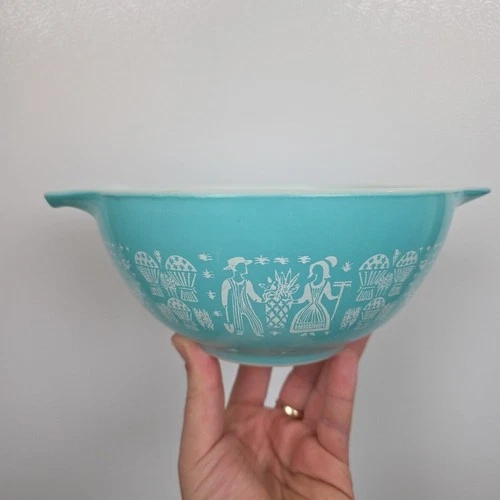 Vintage Pyrex Cinderella Mixing Bowl Amish Butterprint Pattern Turquoise #442