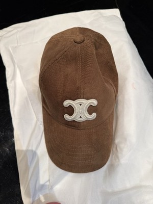 Rare CELINE Triomphe Corduroy Baseball Cap Brown-authentic