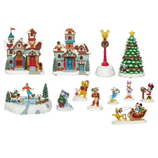 DISNEY HOLIDAY VILLAGE 13 PIECE SET 1739918 *NEW IN OPEN BOX