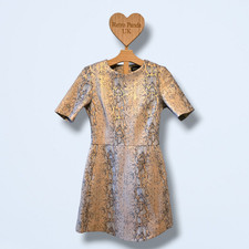Topshop Snake Print Metallic Mini Dress UK 6 Gold Party Bodycon Back Zip