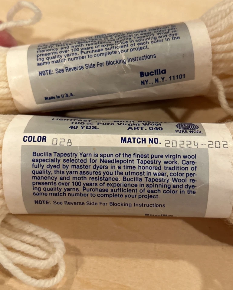 NEW Vintage Bucilla Tapestry Wool Yarn Lot 2 Skeins Ivory Cream Color 28 USA - Image 4 of 4