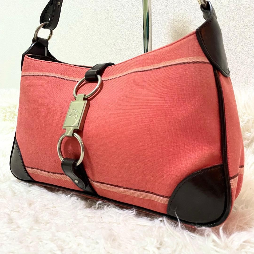 Burberry Blue Label One Shoulder Hobo Bag Red Leather Horse Logo Silver New
