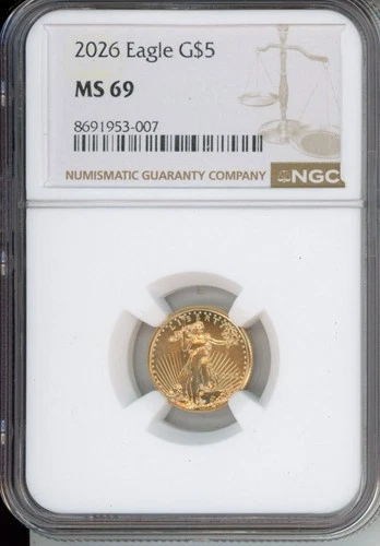 2026 $5 Gold Eagle NGC MS69 1/10 oz American Gold Coin #007