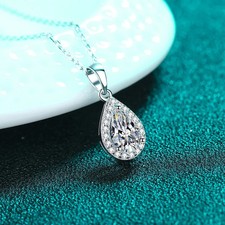 1.0ct Pear Cut Lab‑Created Diamond Test Pass VVS1/D/Excellent Halo Necklace