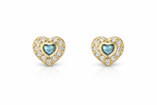 14K Yellow Gold Birthstone Heart with CZ Stud Earrings Screw Back