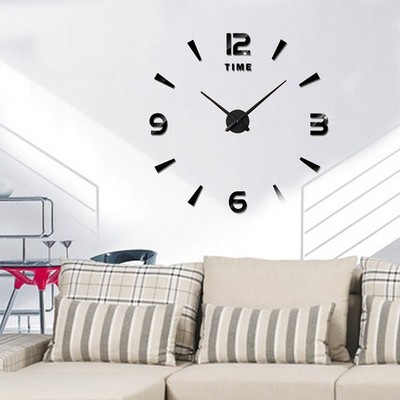 DIY Frameless 3D Mirror Wall Clock Large Home Decor For Living Room