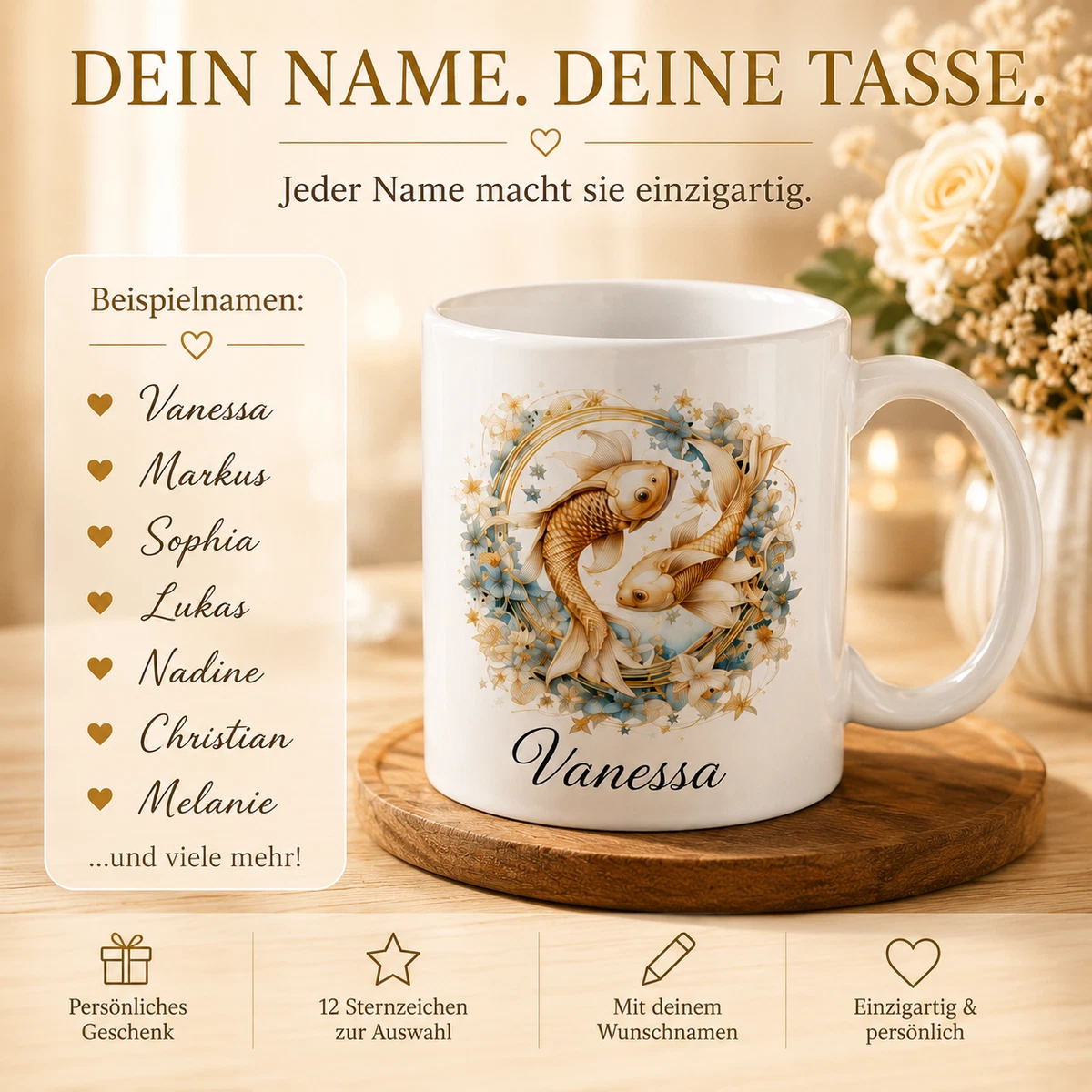 Personalisierte Sternzeichen Tasse mit Namen – Geburtstagsgeschenk Horoskop