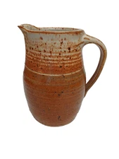 Vtg Rustic Studio Art Pottery Pitcher Vase – Hand Thrown Glazed Brown Jug