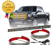 2PCS 30 inch Truck Grill Lights Strip 360 LED Strobe Lights Amber White Grille/